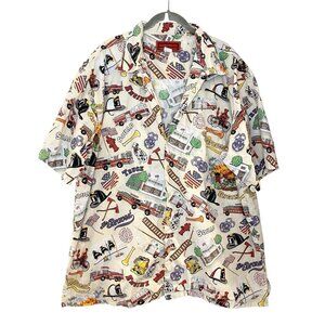 Vintage Kimoshan Men Shirt XXL Fire Department Print Firefighter Engine Hawaiian